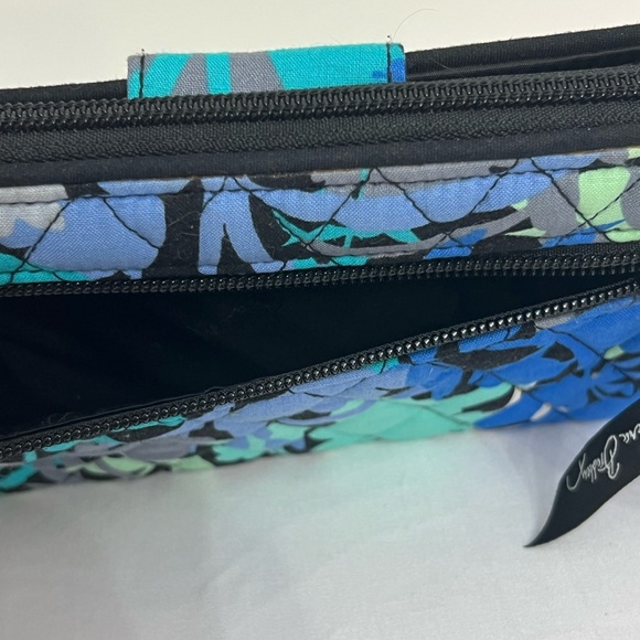 Vera Bradley Blue Teal Black Floral Quilted Wallet - Picture 10 of 14